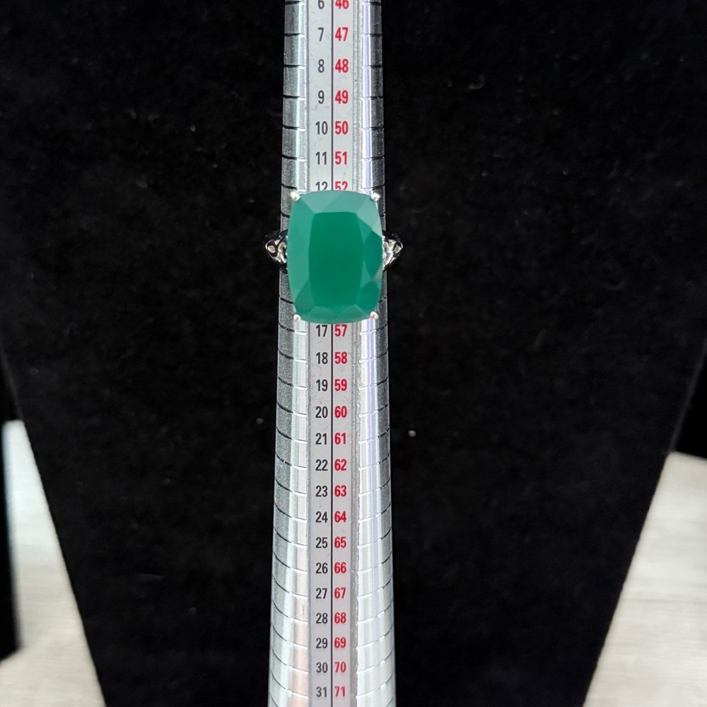 Jtv Ring Rectangular Cushion Green Spinel Rhodium… - image 5